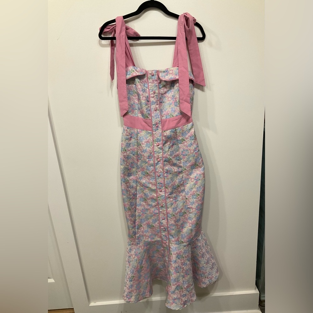 MARBLE PINK JACQUARD MIDI DRESS WITH FLARED‎ HEM  Coquette SZS